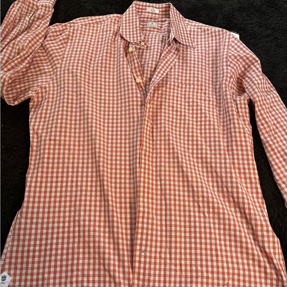 Peter Millar Men Red Checkered Button Down Shirt Size L
